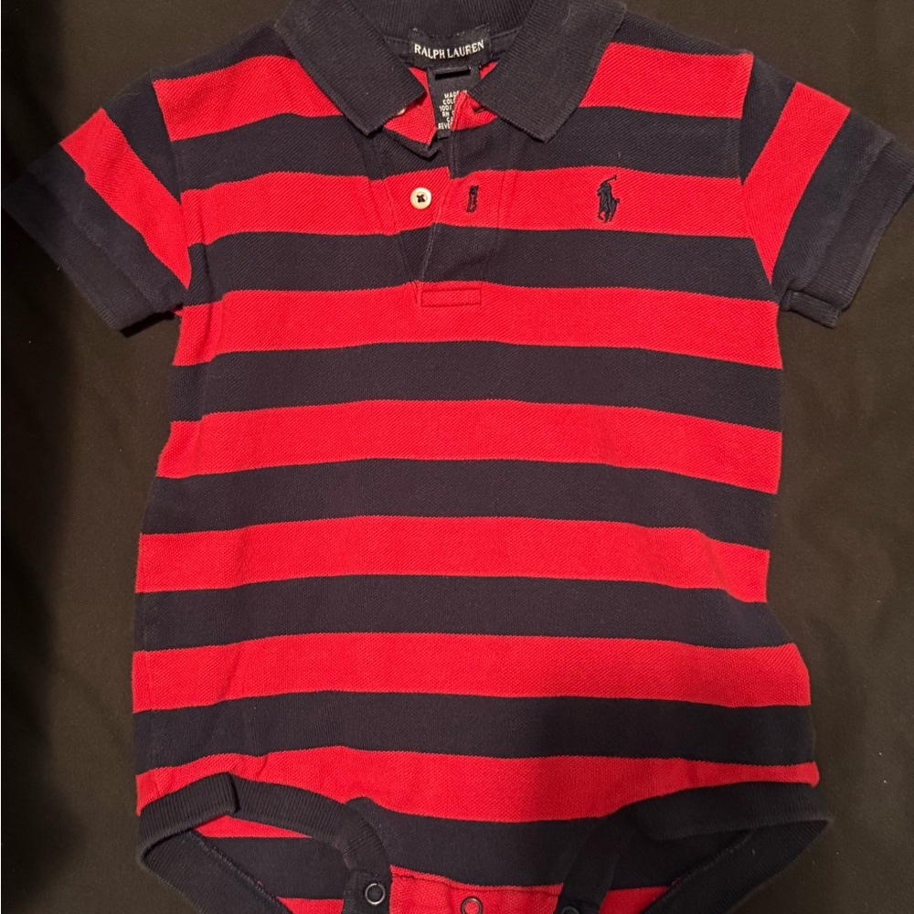 Ralph Lauren Red and Navy Striped Polo Bodysuit